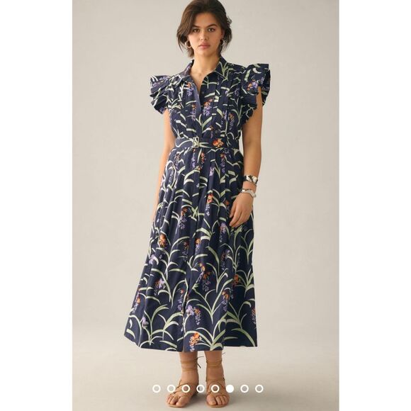 Anthropologie Ruffled Floral Shirt Dress Size 1X - Picture 1 of 10